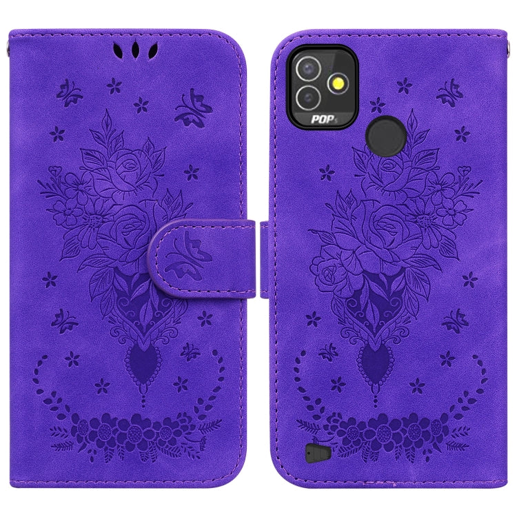 For Tecno Pop 5P Butterfly Rose Embossed Leather Phone Case