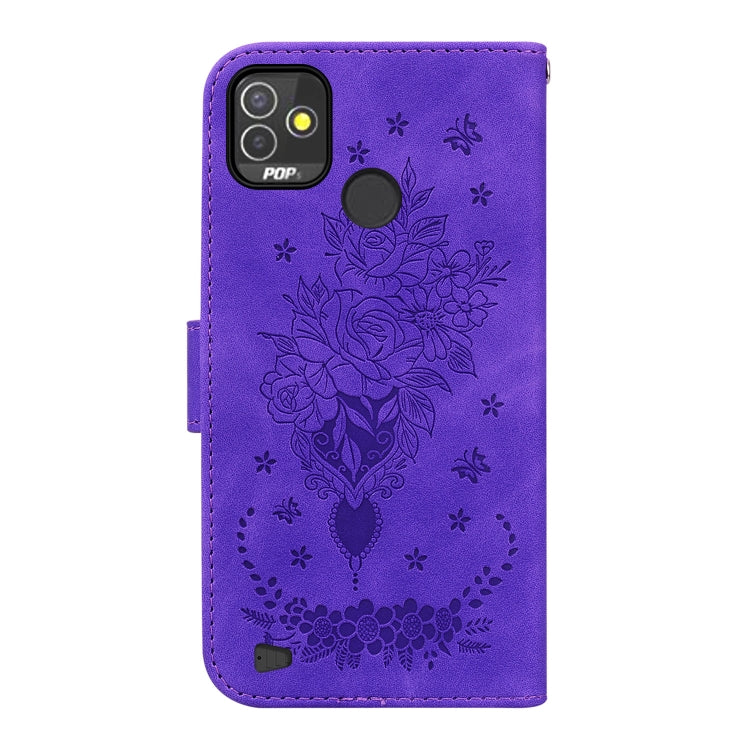 For Tecno Pop 5P Butterfly Rose Embossed Leather Phone Case