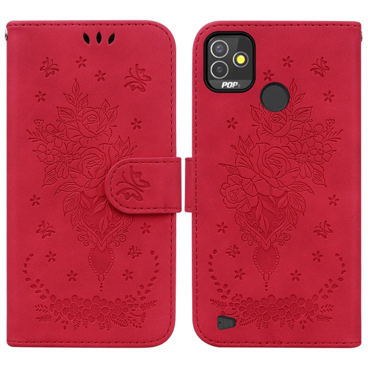 For Tecno Pop 5P Butterfly Rose Embossed Leather Phone Case