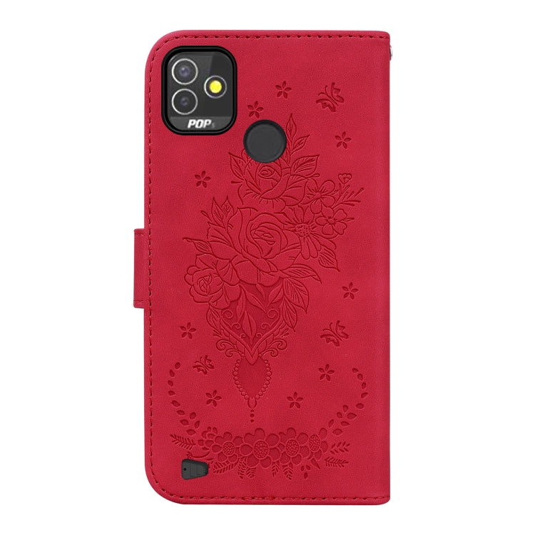 For Tecno Pop 5P Butterfly Rose Embossed Leather Phone Case