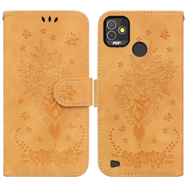 For Tecno Pop 5P Butterfly Rose Embossed Leather Phone Case