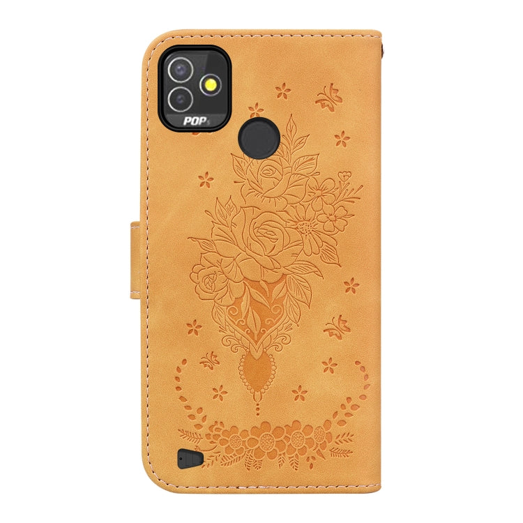 For Tecno Pop 5P Butterfly Rose Embossed Leather Phone Case