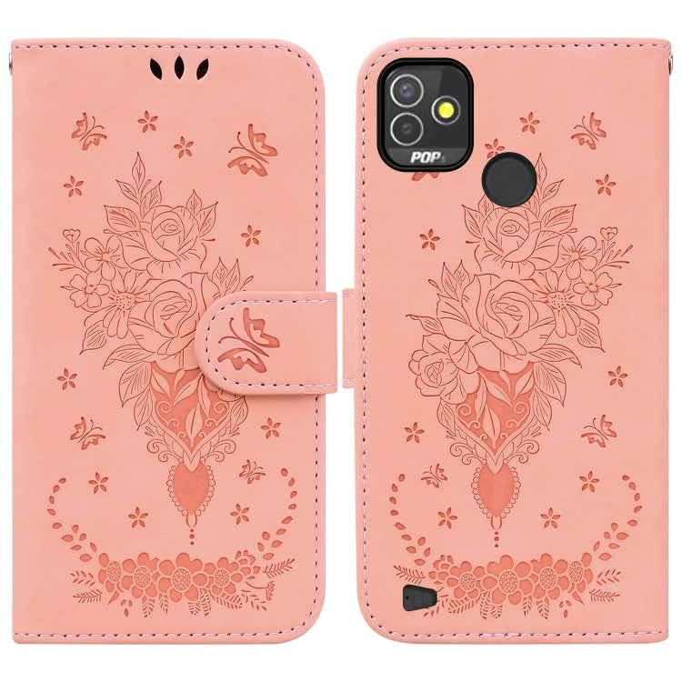 For Tecno Pop 5P Butterfly Rose Embossed Leather Phone Case