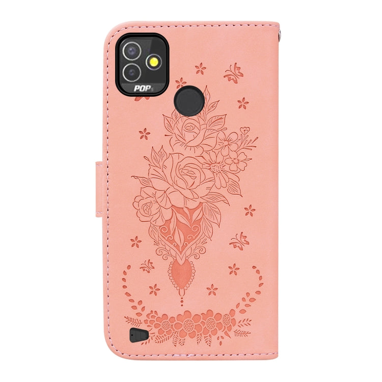 For Tecno Pop 5P Butterfly Rose Embossed Leather Phone Case