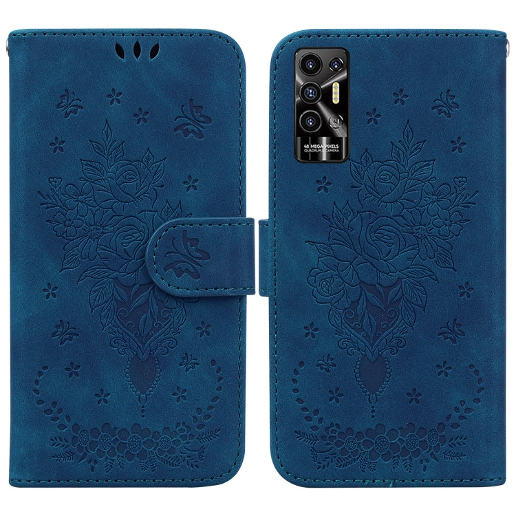 For Tecno Pova 2 Butterfly Rose Embossed Leather Phone Case