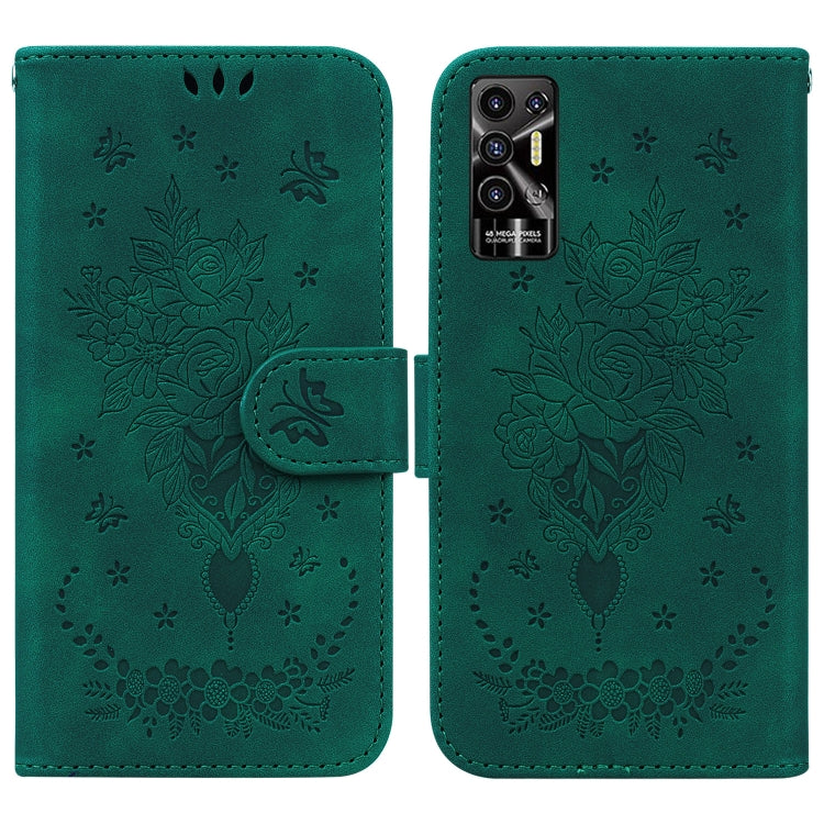 For Tecno Pova 2 Butterfly Rose Embossed Leather Phone Case