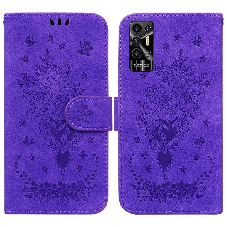 For Tecno Pova 2 Butterfly Rose Embossed Leather Phone Case
