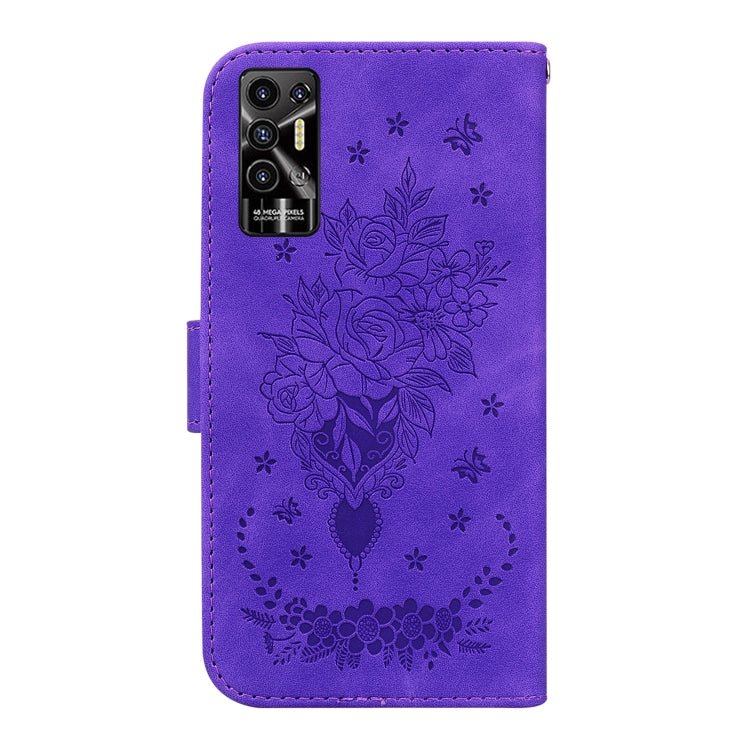 For Tecno Pova 2 Butterfly Rose Embossed Leather Phone Case