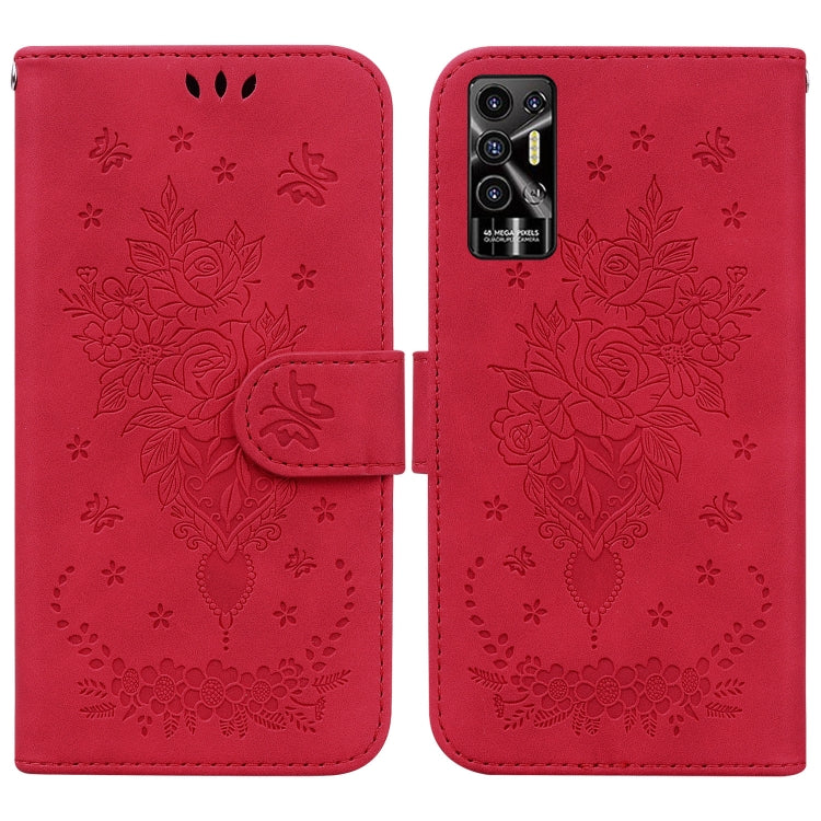 For Tecno Pova 2 Butterfly Rose Embossed Leather Phone Case