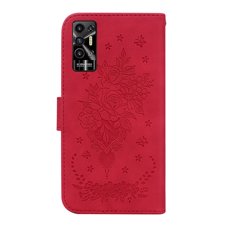 For Tecno Pova 2 Butterfly Rose Embossed Leather Phone Case