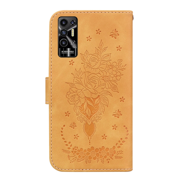 For Tecno Pova 2 Butterfly Rose Embossed Leather Phone Case