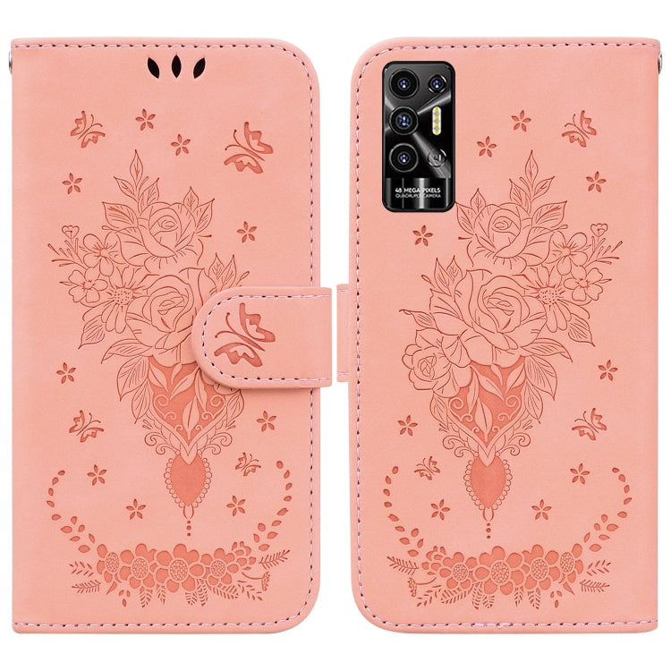For Tecno Pova 2 Butterfly Rose Embossed Leather Phone Case