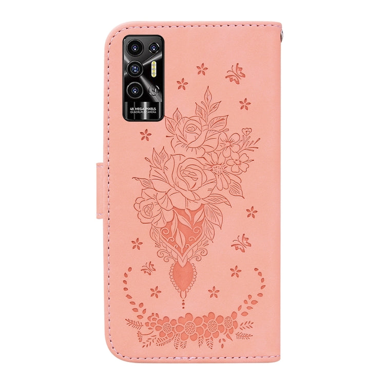 For Tecno Pova 2 Butterfly Rose Embossed Leather Phone Case