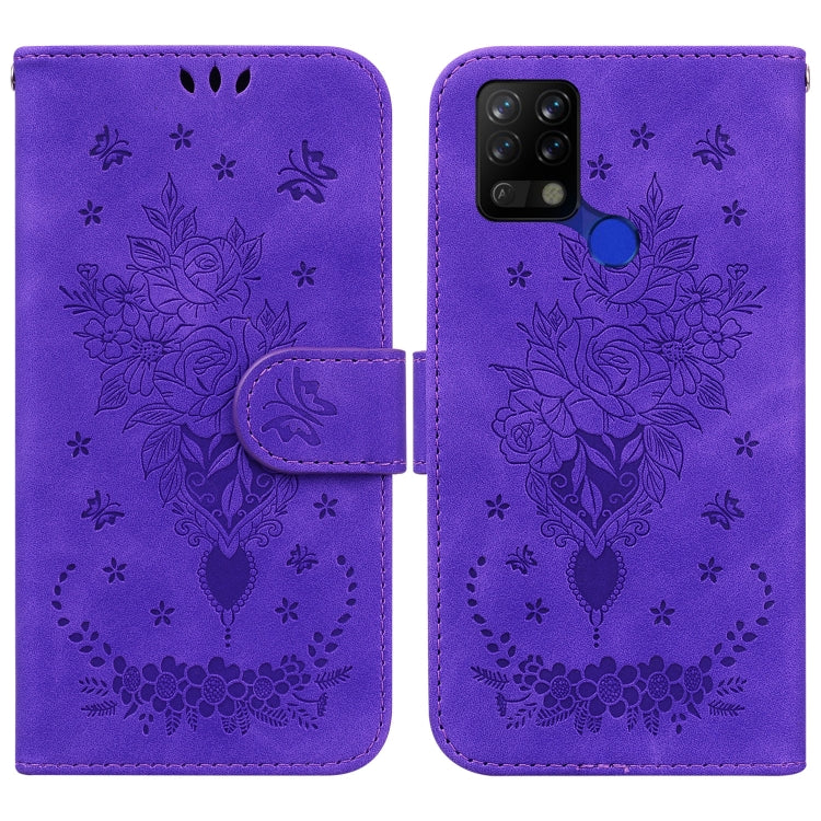 For Tecno Pova 4G Butterfly Rose Embossed Leather Phone Case