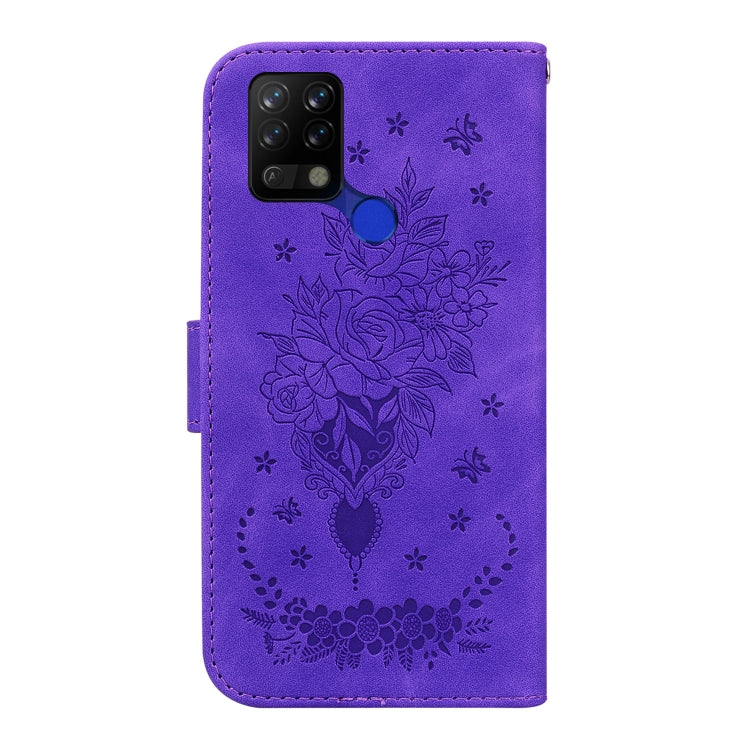 For Tecno Pova 4G Butterfly Rose Embossed Leather Phone Case