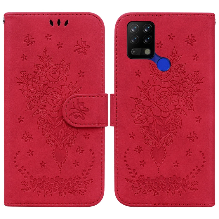 For Tecno Pova 4G Butterfly Rose Embossed Leather Phone Case