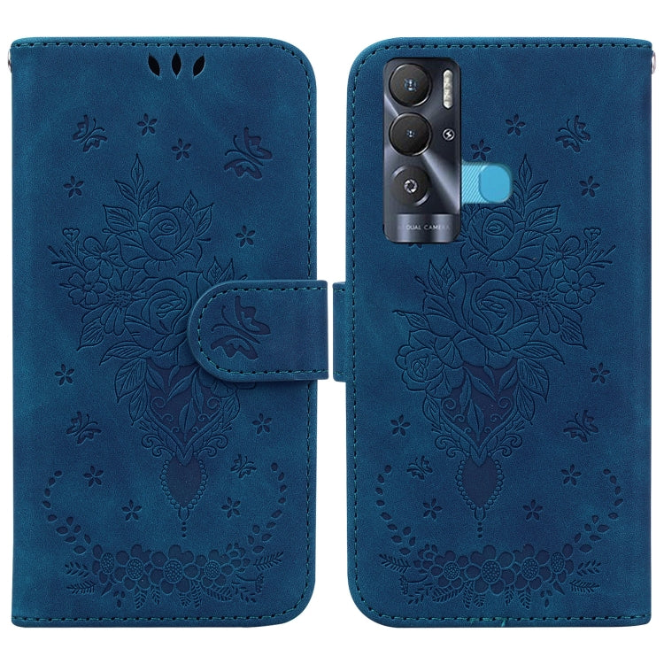 For Tecno Pova Neo Butterfly Rose Embossed Leather Phone Case