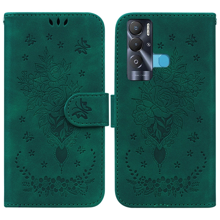 For Tecno Pova Neo Butterfly Rose Embossed Leather Phone Case