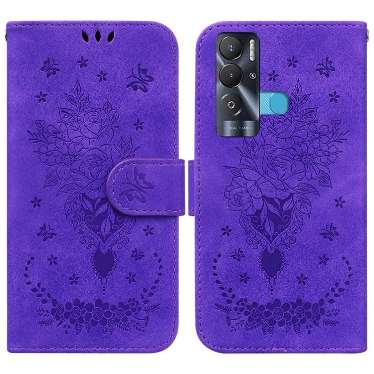For Tecno Pova Neo Butterfly Rose Embossed Leather Phone Case