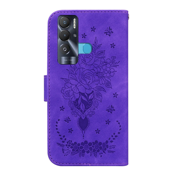 For Tecno Pova Neo Butterfly Rose Embossed Leather Phone Case