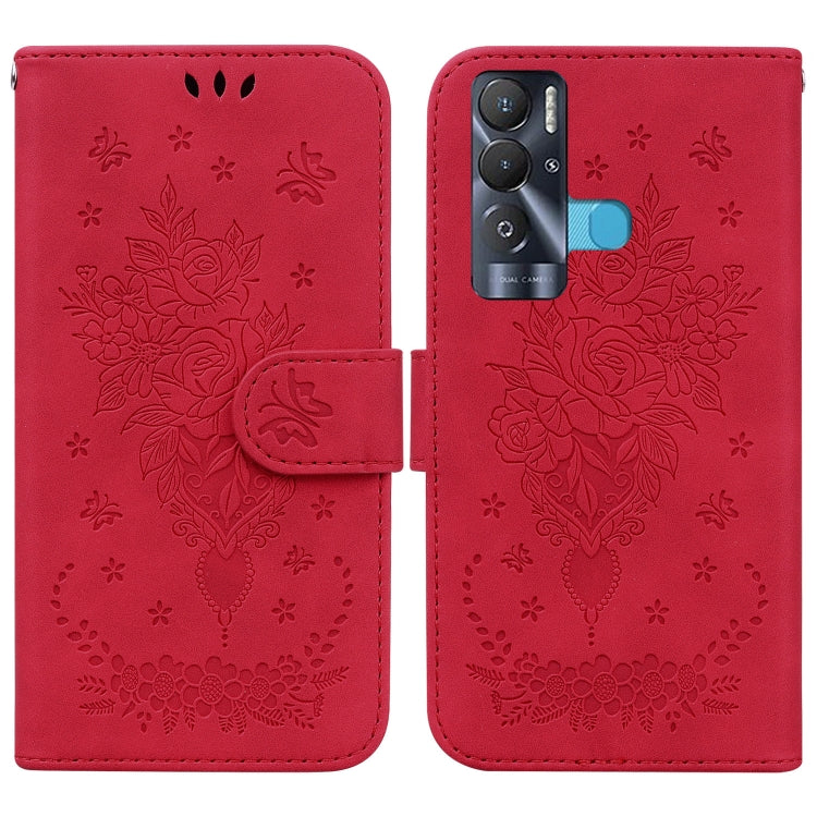 For Tecno Pova Neo Butterfly Rose Embossed Leather Phone Case