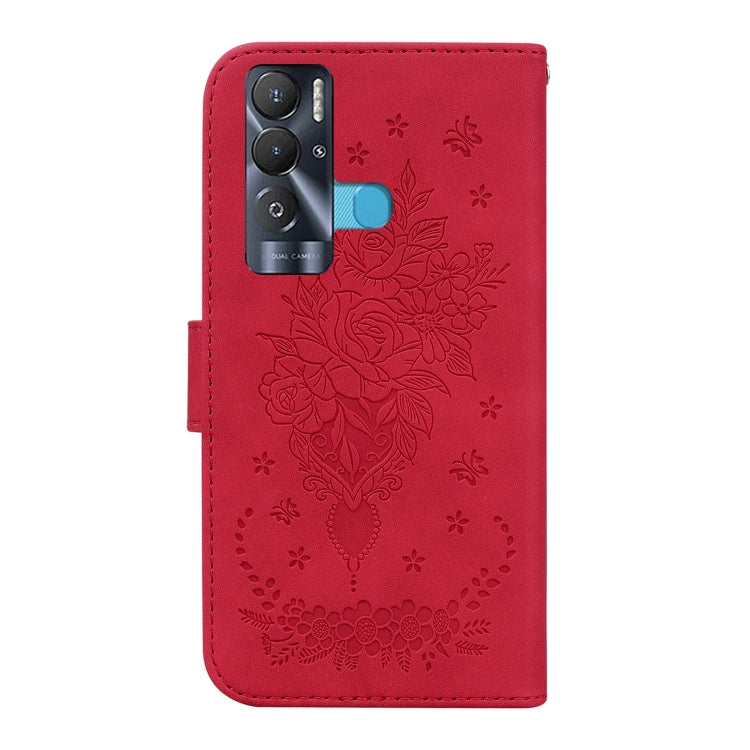 For Tecno Pova Neo Butterfly Rose Embossed Leather Phone Case