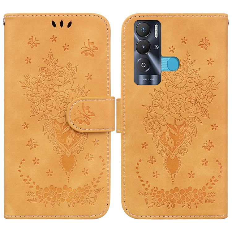 For Tecno Pova Neo Butterfly Rose Embossed Leather Phone Case