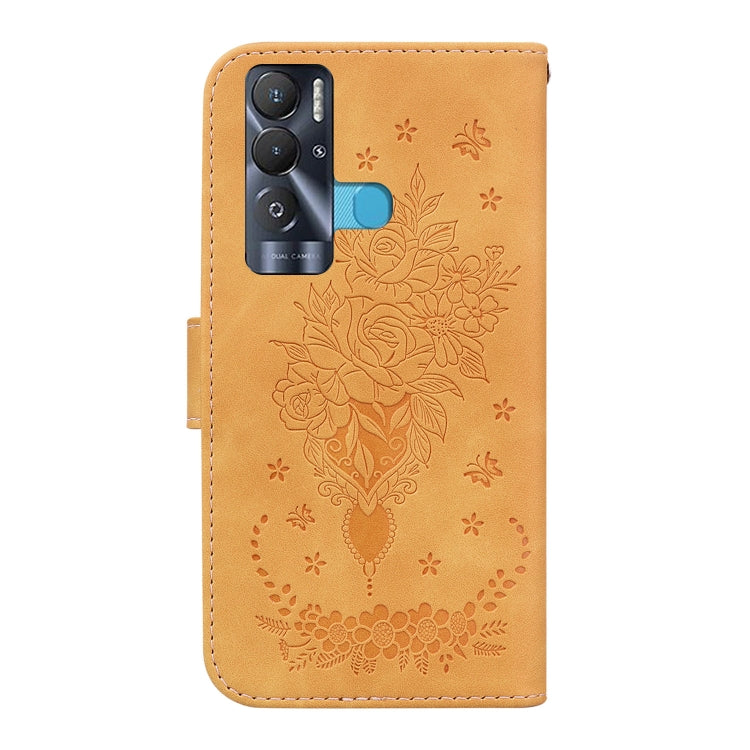 For Tecno Pova Neo Butterfly Rose Embossed Leather Phone Case