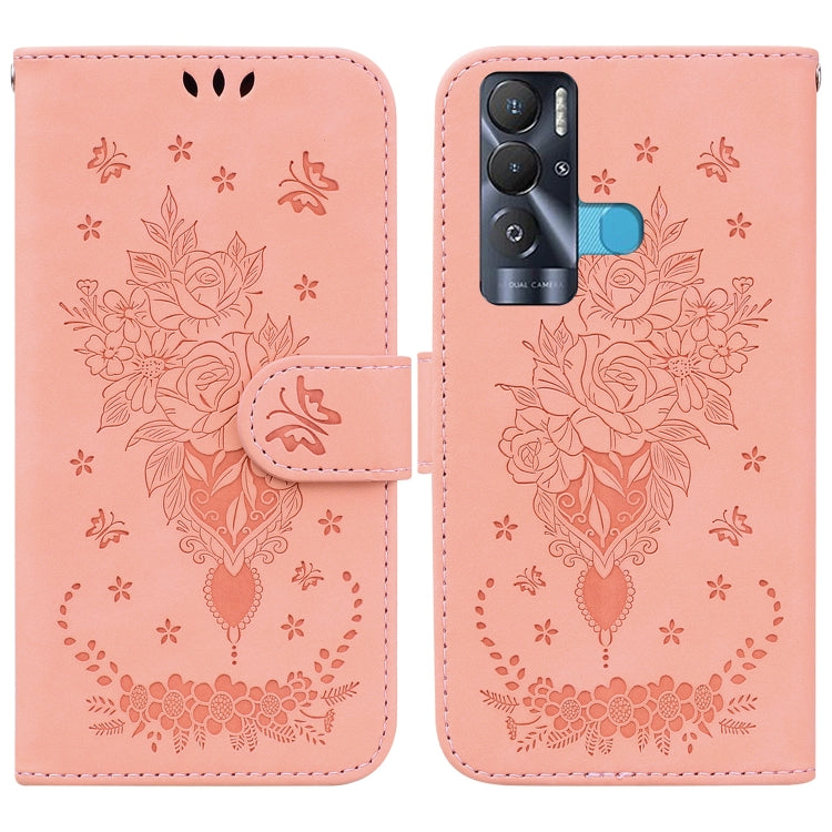For Tecno Pova Neo Butterfly Rose Embossed Leather Phone Case