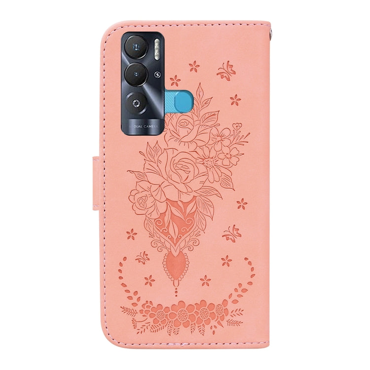 For Tecno Pova Neo Butterfly Rose Embossed Leather Phone Case