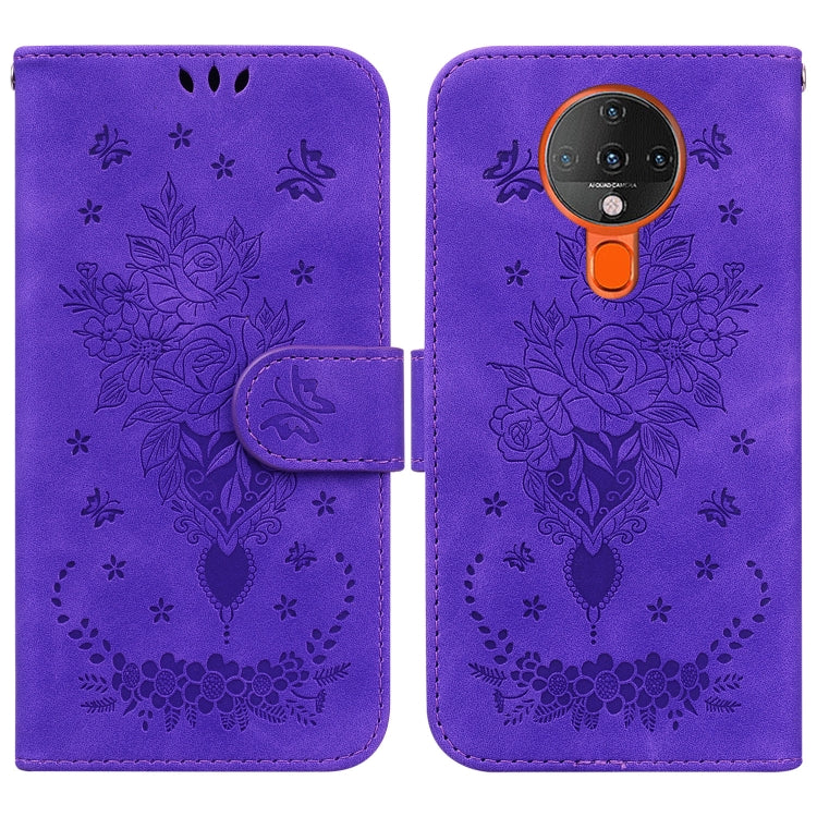 For Tecno Spark 6 Butterfly Rose Embossed Leather Phone Case