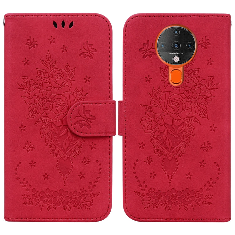 For Tecno Spark 6 Butterfly Rose Embossed Leather Phone Case