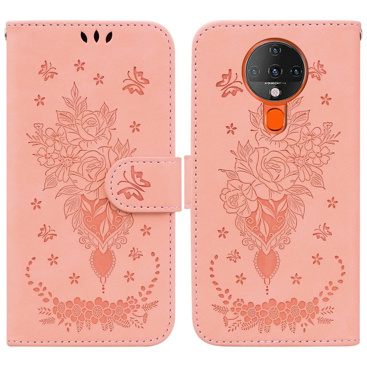 For Tecno Spark 6 Butterfly Rose Embossed Leather Phone Case