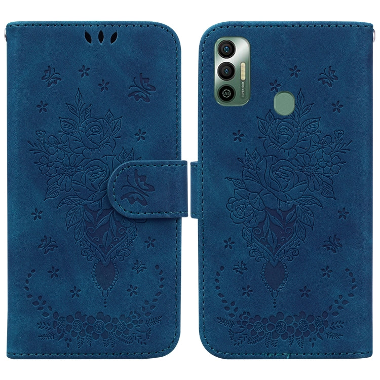 For Tecno Spark 7 Butterfly Rose Embossed Leather Phone Case
