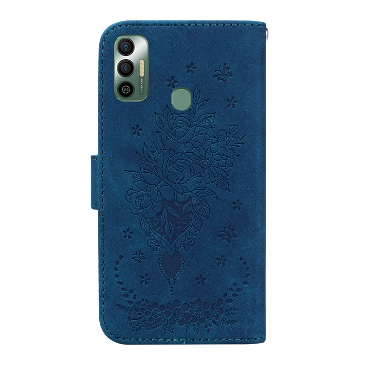 For Tecno Spark 7 Butterfly Rose Embossed Leather Phone Case