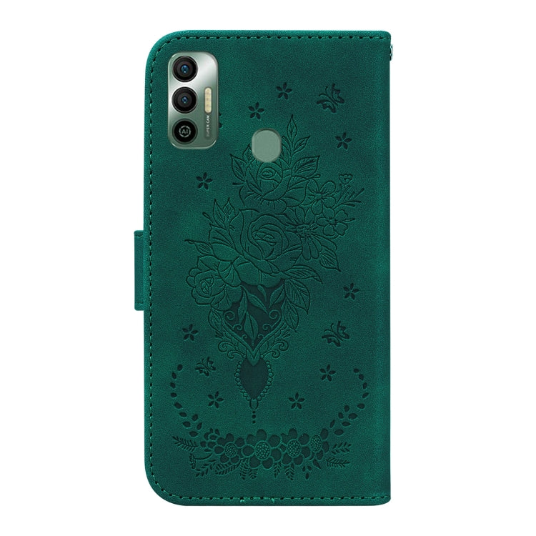 For Tecno Spark 7 Butterfly Rose Embossed Leather Phone Case