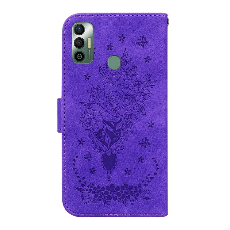 For Tecno Spark 7 Butterfly Rose Embossed Leather Phone Case