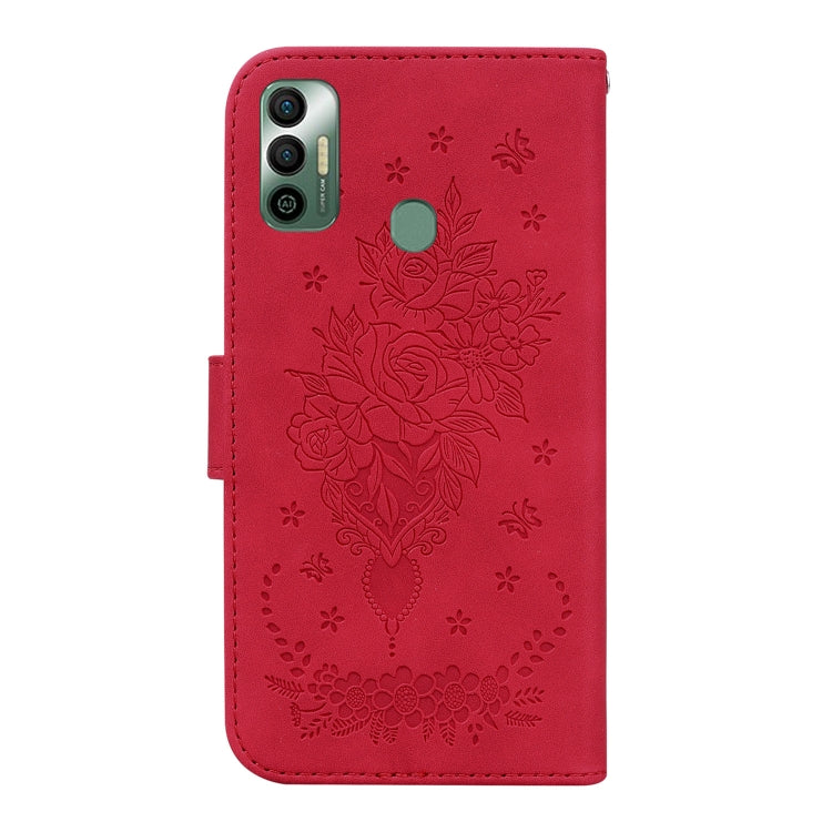 For Tecno Spark 7 Butterfly Rose Embossed Leather Phone Case