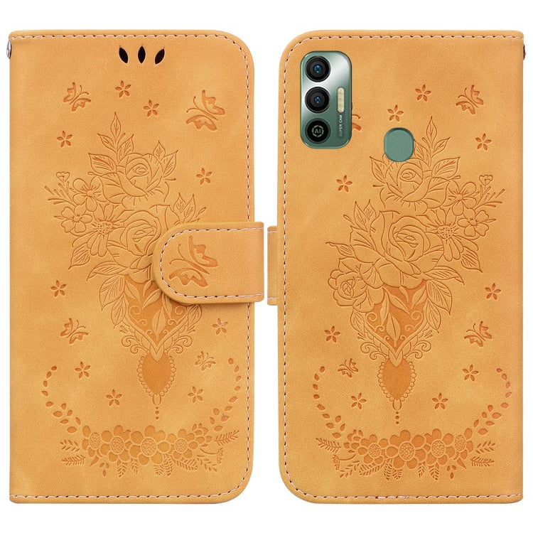 For Tecno Spark 7 Butterfly Rose Embossed Leather Phone Case