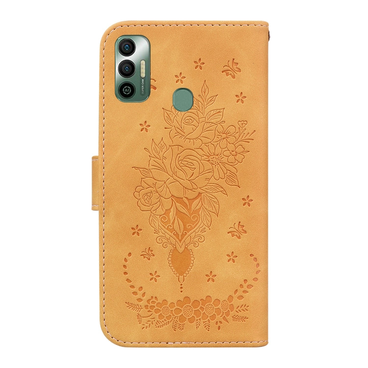 For Tecno Spark 7 Butterfly Rose Embossed Leather Phone Case
