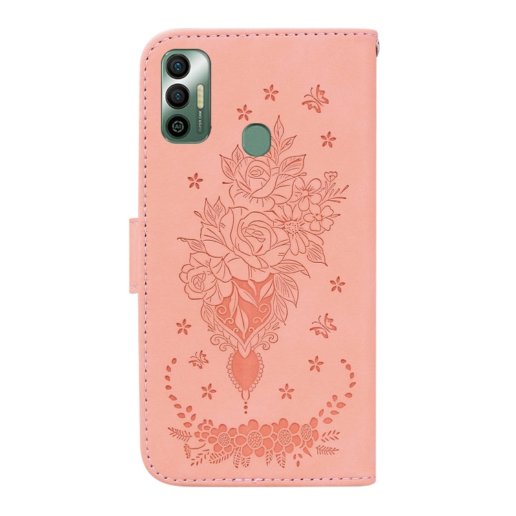 For Tecno Spark 7 Butterfly Rose Embossed Leather Phone Case
