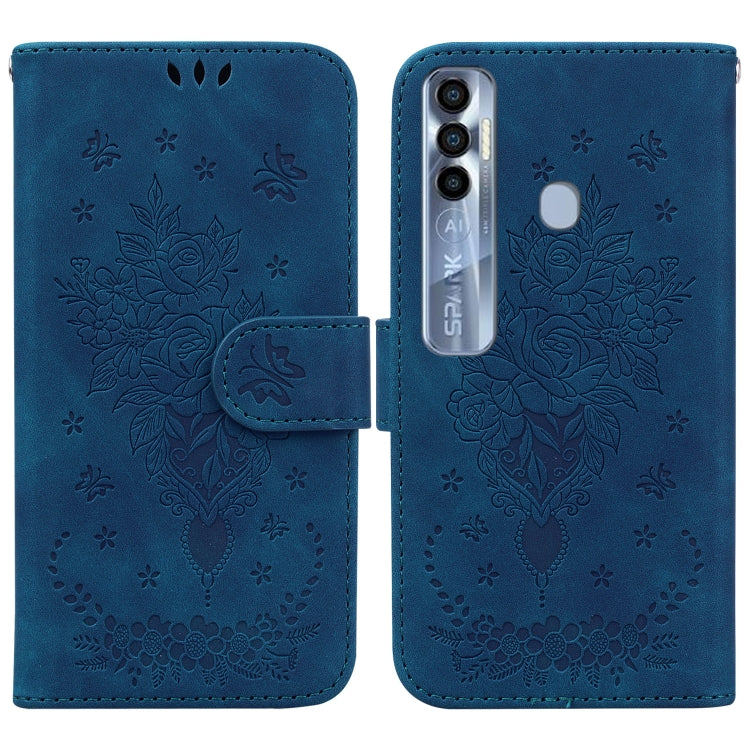 For Tecno Spark 7 Pro Butterfly Rose Embossed Leather Phone Case