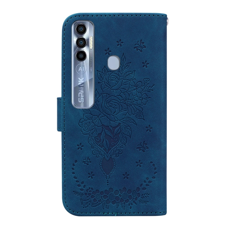 For Tecno Spark 7 Pro Butterfly Rose Embossed Leather Phone Case