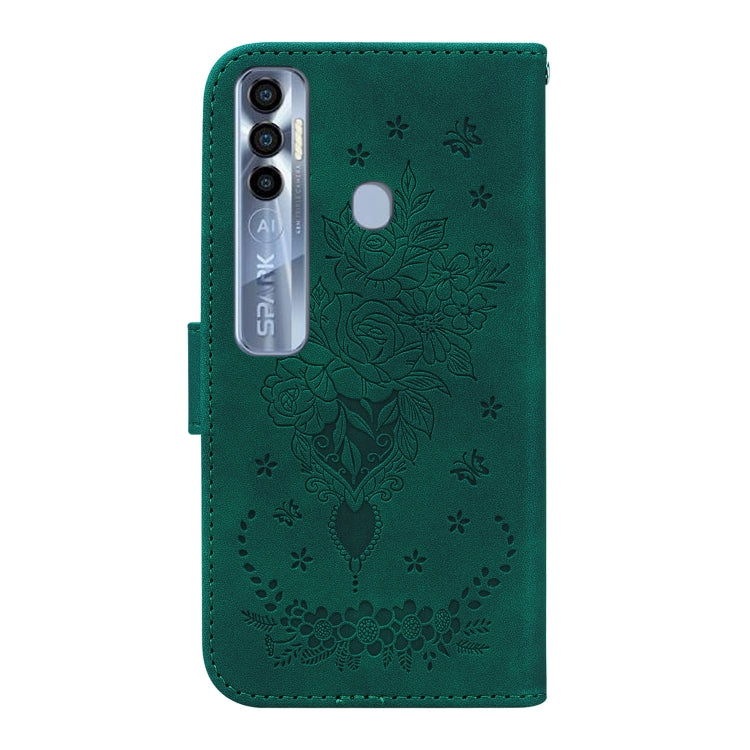 For Tecno Spark 7 Pro Butterfly Rose Embossed Leather Phone Case