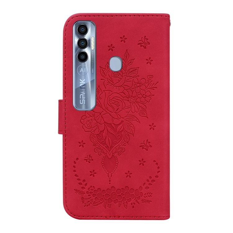 For Tecno Spark 7 Pro Butterfly Rose Embossed Leather Phone Case