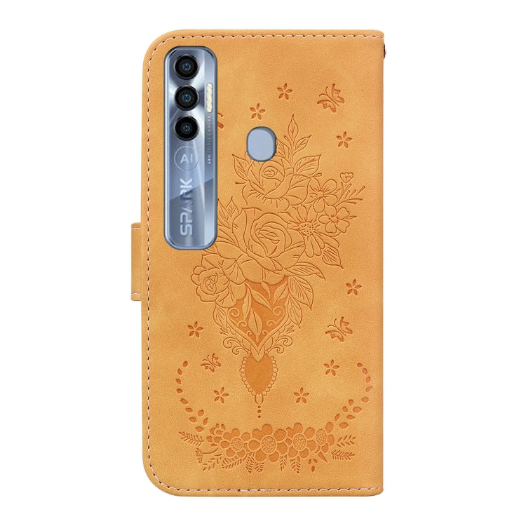 For Tecno Spark 7 Pro Butterfly Rose Embossed Leather Phone Case