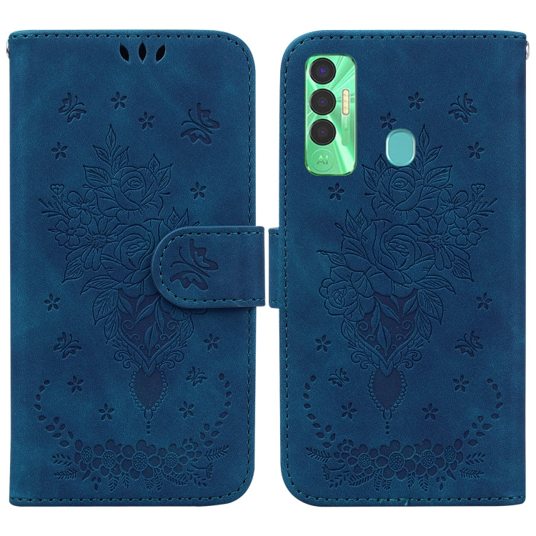For Tecno Spark 7P Butterfly Rose Embossed Leather Phone Case
