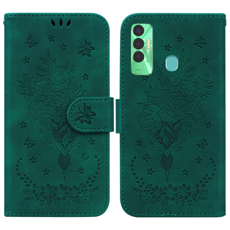 For Tecno Spark 7P Butterfly Rose Embossed Leather Phone Case