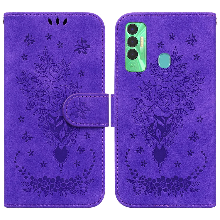For Tecno Spark 7P Butterfly Rose Embossed Leather Phone Case