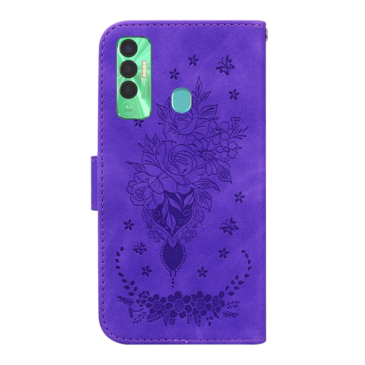 For Tecno Spark 7P Butterfly Rose Embossed Leather Phone Case